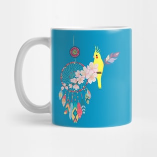 yellow bird and colorful dreamcatcher art Mug